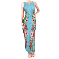 Hawaii Tropical Flowers Tank Maxi Dress Sky Blue Polynesian Tattoo Art