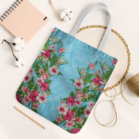 Hawaii Tropical Flowers Tote Bag Sky Blue Polynesian Tattoo Art