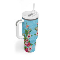 Hawaii Tropical Flowers Tumbler With Handle Sky Blue Polynesian Tattoo Art