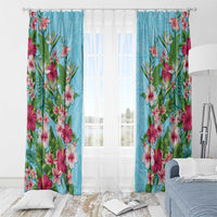 Hawaii Tropical Flowers Window Curtain Sky Blue Polynesian Tattoo Art