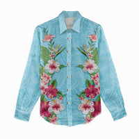 Hawaii Tropical Flowers Women Casual Shirt Sky Blue Polynesian Tattoo Art