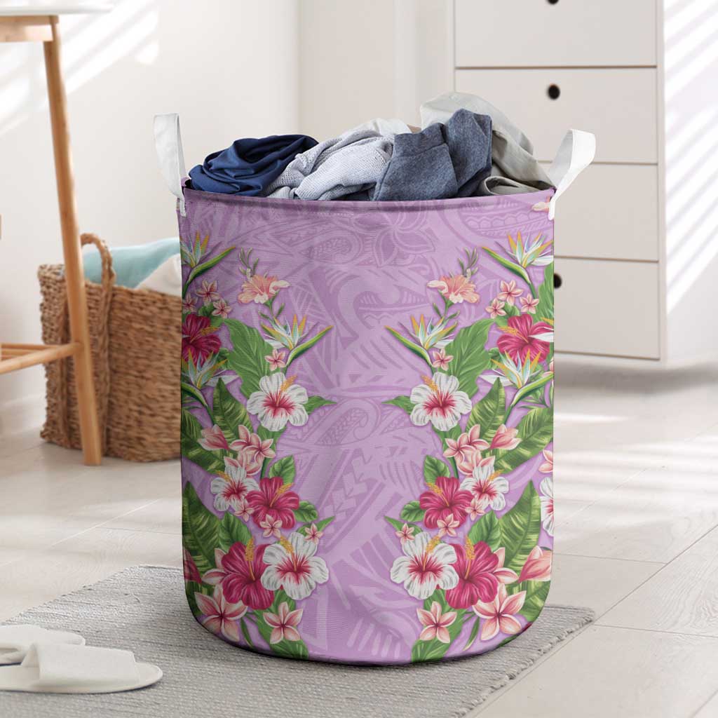 Hawaii Tropical Flowers Laundry Basket Lavender Polynesian Tattoo Art