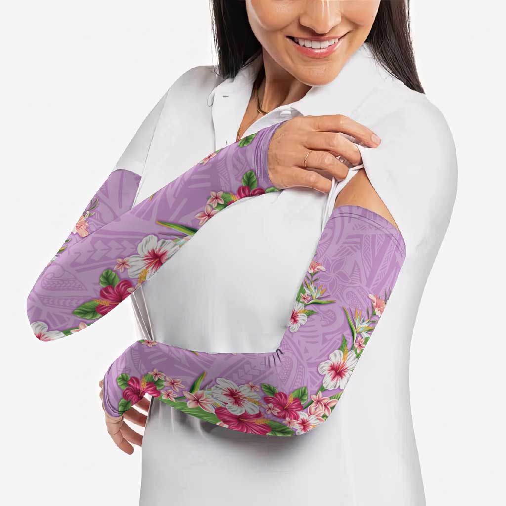 Hawaii Tropical Flowers Arm Sleeves Lavender Polynesian Tattoo Art