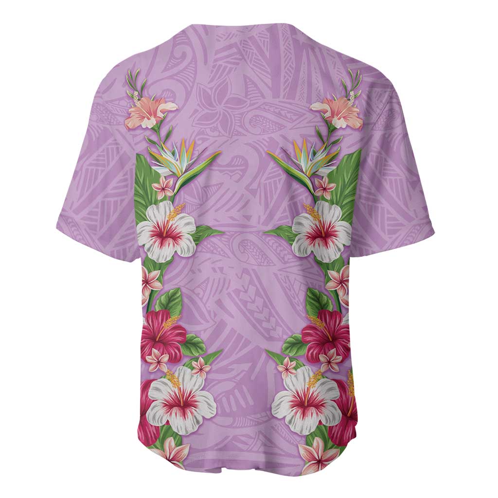 Hawaii Tropical Flowers Baseball Jersey Lavender Polynesian Tattoo Art