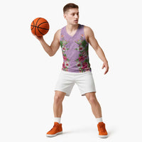 Hawaii Tropical Flowers Basketball Jersey Lavender Polynesian Tattoo Art