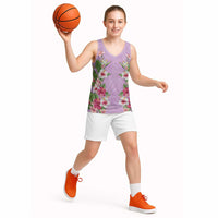 Hawaii Tropical Flowers Basketball Jersey Lavender Polynesian Tattoo Art