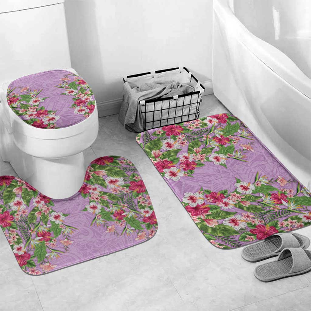 Hawaii Tropical Flowers Bathroom Set Lavender Polynesian Tattoo Art