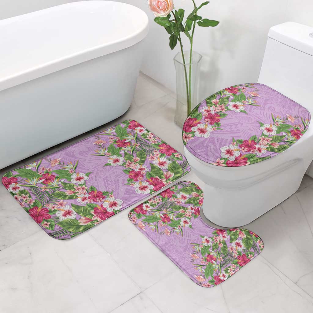 Hawaii Tropical Flowers Bathroom Set Lavender Polynesian Tattoo Art