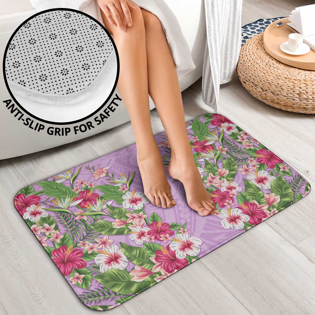 Hawaii Tropical Flowers Bathroom Set Lavender Polynesian Tattoo Art