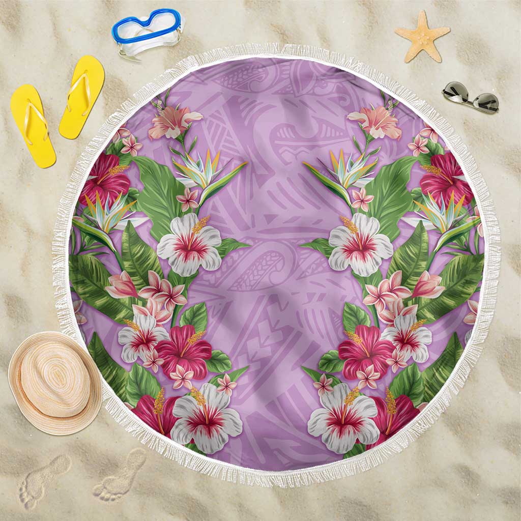 Hawaii Tropical Flowers Beach Blanket Lavender Polynesian Tattoo Art