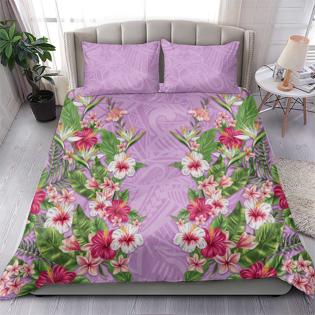 Hawaii Tropical Flowers Bedding Set Lavender Polynesian Tattoo Art