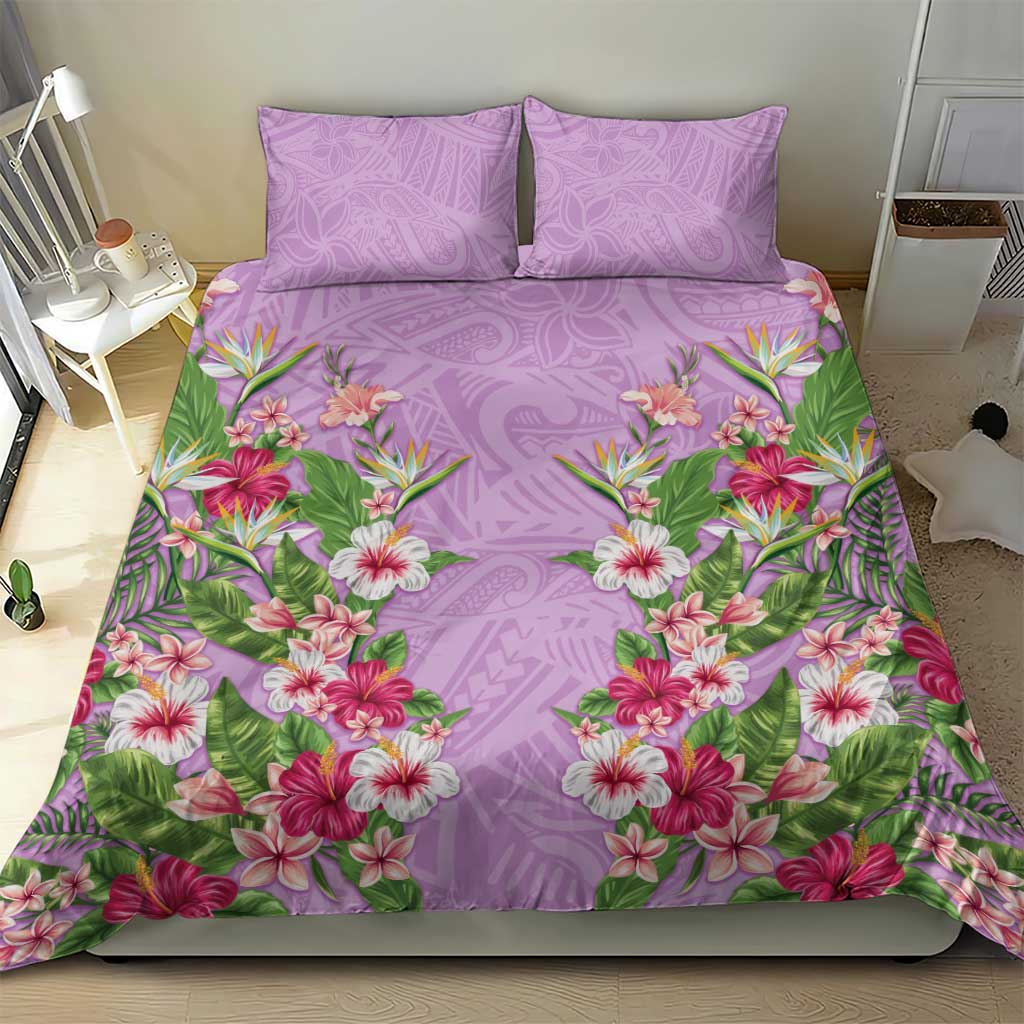 Hawaii Tropical Flowers Bedding Set Lavender Polynesian Tattoo Art