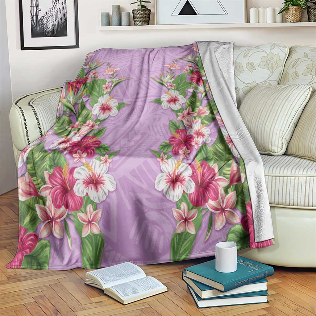 Hawaii Tropical Flowers Blanket Lavender Polynesian Tattoo Art