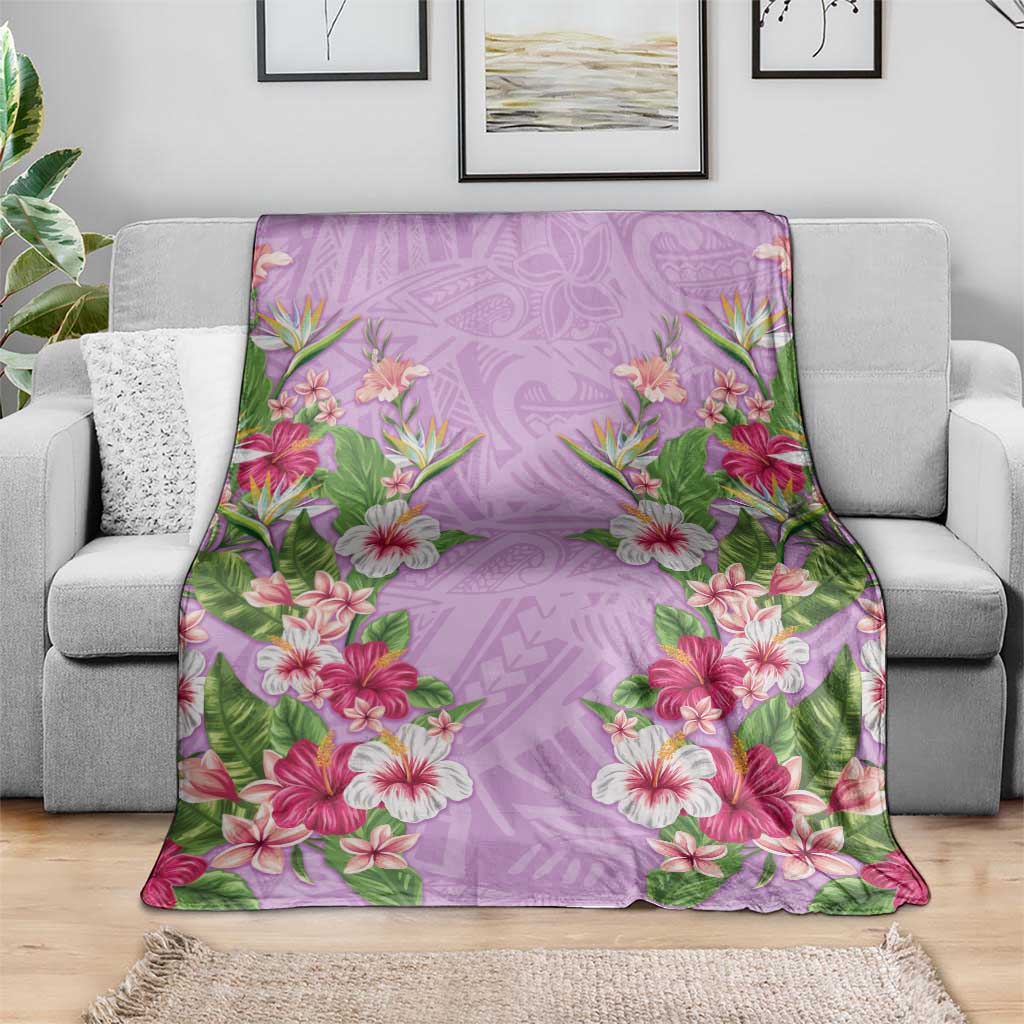 Hawaii Tropical Flowers Blanket Lavender Polynesian Tattoo Art