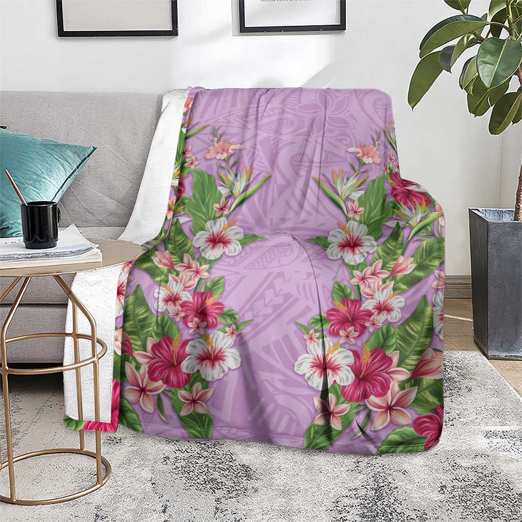 Hawaii Tropical Flowers Blanket Lavender Polynesian Tattoo Art
