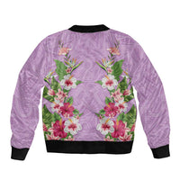 Hawaii Tropical Flowers Bomber Jacket Lavender Polynesian Tattoo Art