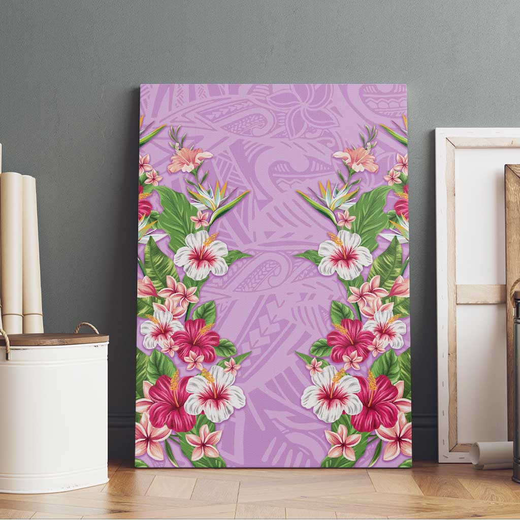Hawaii Tropical Flowers Canvas Wall Art Lavender Polynesian Tattoo Art