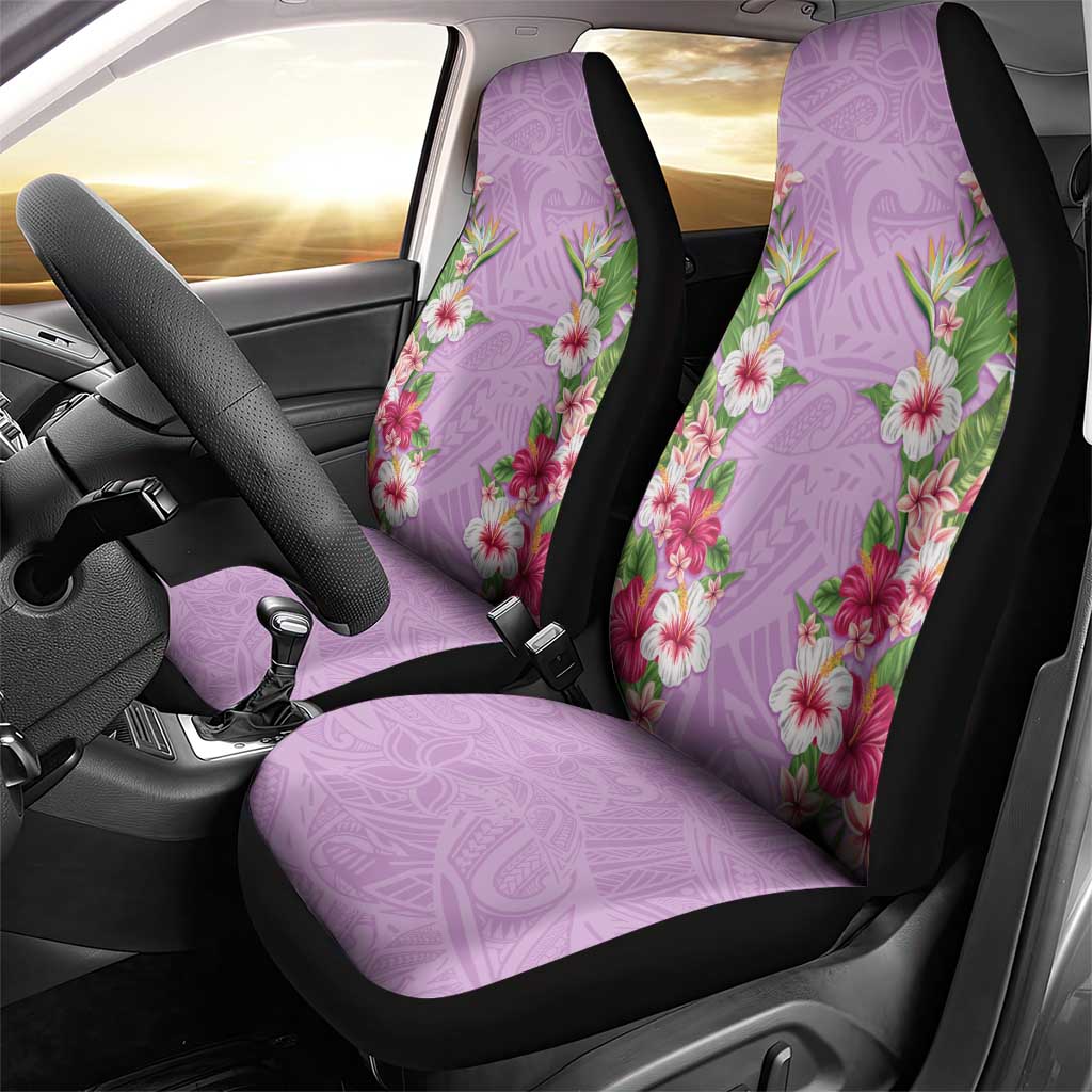 Hawaii Tropical Flowers Car Seat Cover Lavender Polynesian Tattoo Art