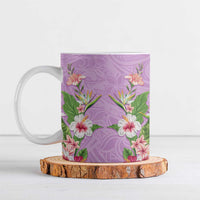 Hawaii Tropical Flowers Ceramic Mug Lavender Polynesian Tattoo Art