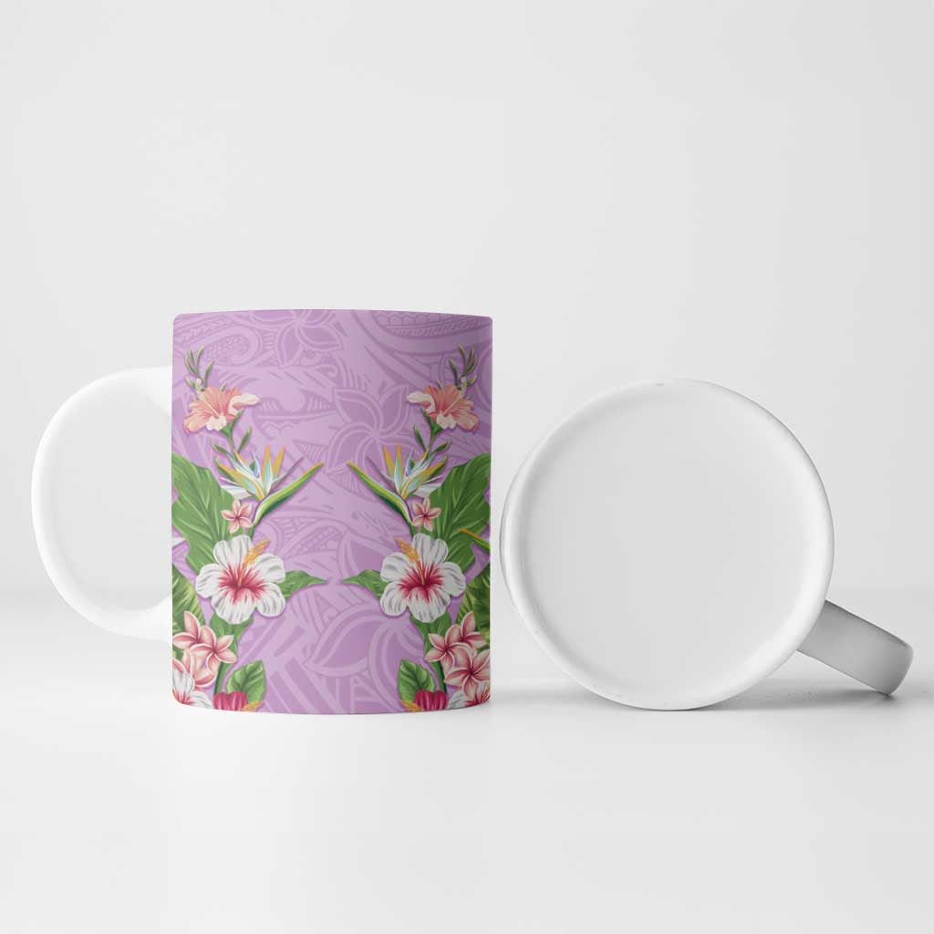 Hawaii Tropical Flowers Ceramic Mug Lavender Polynesian Tattoo Art