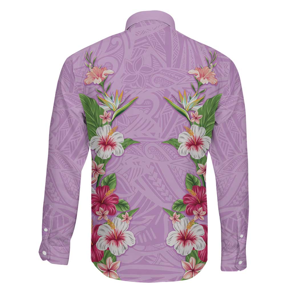 Hawaii Tropical Flowers Family Matching Mermaid Dress and Hawaiian Shirt Lavender Polynesian Tattoo Art LT05 - Polynesian Pride