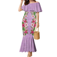 Hawaii Tropical Flowers Family Matching Mermaid Dress and Hawaiian Shirt Lavender Polynesian Tattoo Art LT05 Mom's Dress Lavender - Polynesian Pride