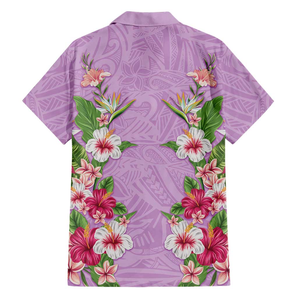 Hawaii Tropical Flowers Family Matching Off The Shoulder Long Sleeve Dress and Hawaiian Shirt Lavender Polynesian Tattoo Art LT05 - Polynesian Pride