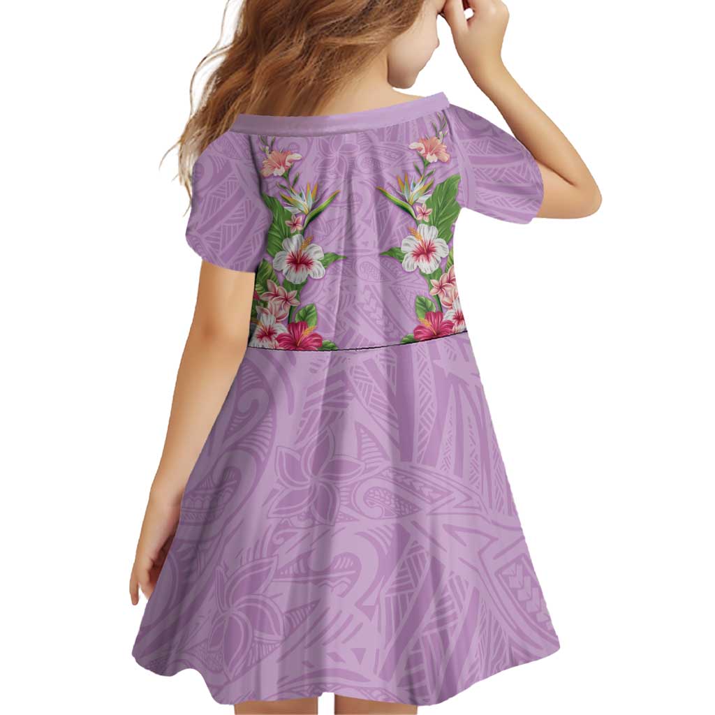 Hawaii Tropical Flowers Family Matching Off Shoulder Short Dress and Hawaiian Shirt Lavender Polynesian Tattoo Art LT05 - Polynesian Pride
