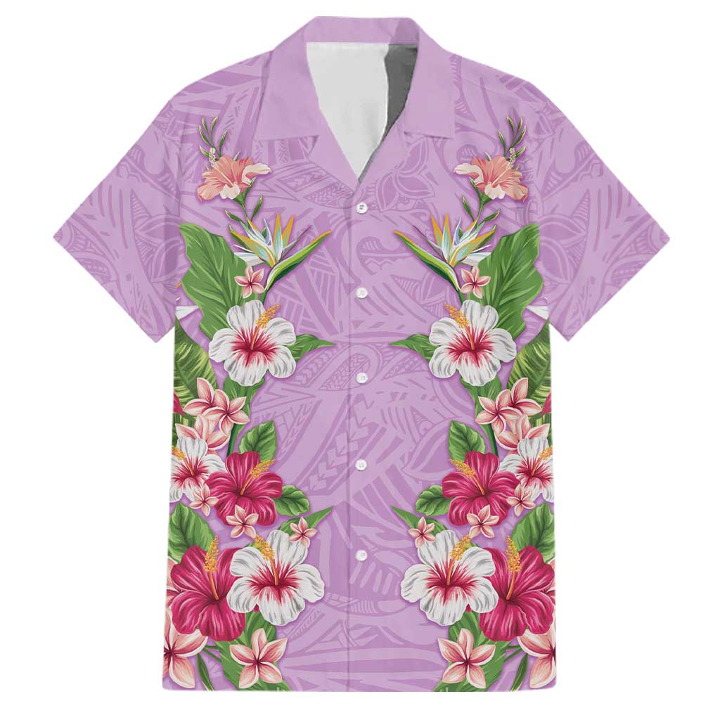 Hawaii Tropical Flowers Family Matching Puletasi and Hawaiian Shirt Lavender Polynesian Tattoo Art LT05 Dad's Shirt - Short Sleeve Lavender - Polynesian Pride