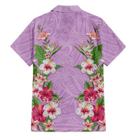 Hawaii Tropical Flowers Family Matching Short Sleeve Bodycon Dress and Hawaiian Shirt Lavender Polynesian Tattoo Art LT05 - Polynesian Pride