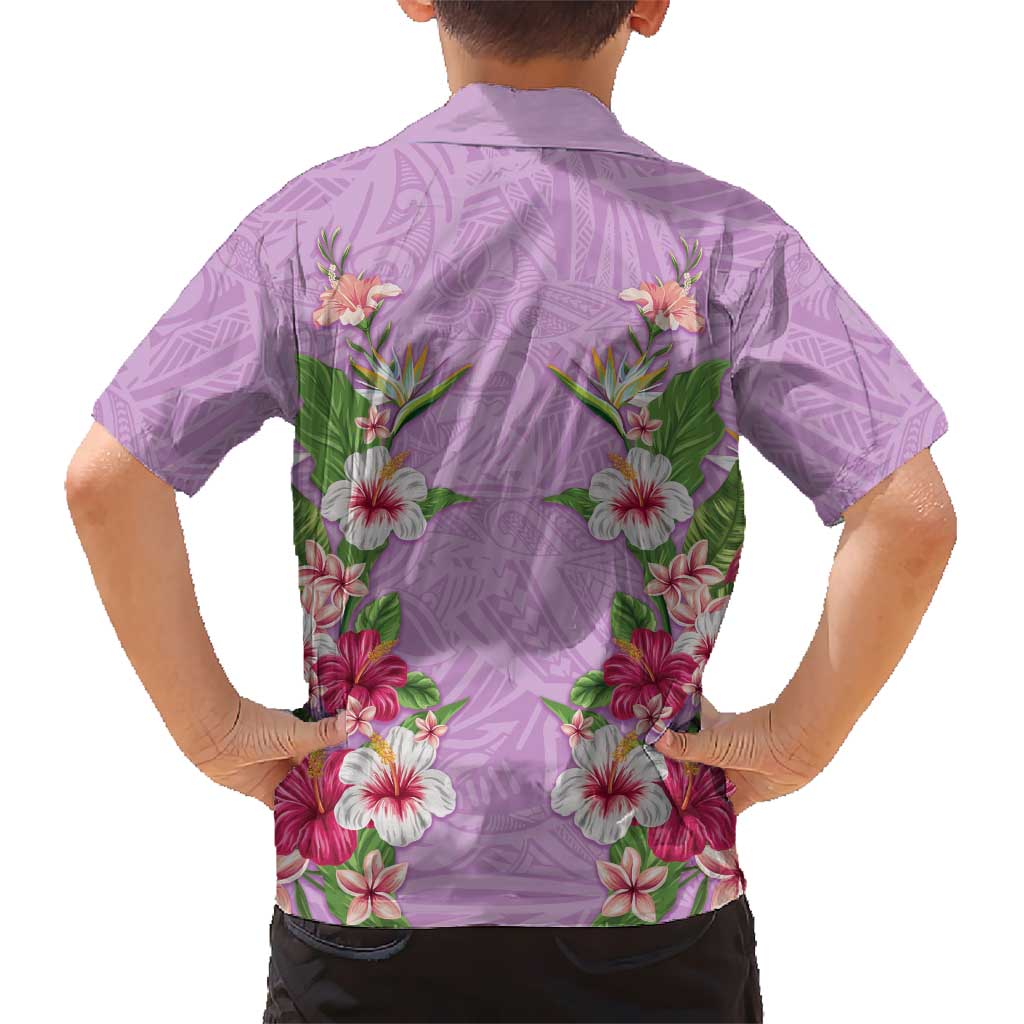 Hawaii Tropical Flowers Family Matching Summer Maxi Dress and Hawaiian Shirt Lavender Polynesian Tattoo Art LT05 - Polynesian Pride