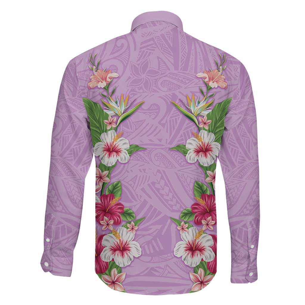 Hawaii Tropical Flowers Family Matching Summer Maxi Dress and Hawaiian Shirt Lavender Polynesian Tattoo Art LT05 - Polynesian Pride