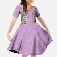 Hawaii Tropical Flowers Family Matching Tank Maxi Dress and Hawaiian Shirt Lavender Polynesian Tattoo Art LT05 Daughter's Dress Lavender - Polynesian Pride
