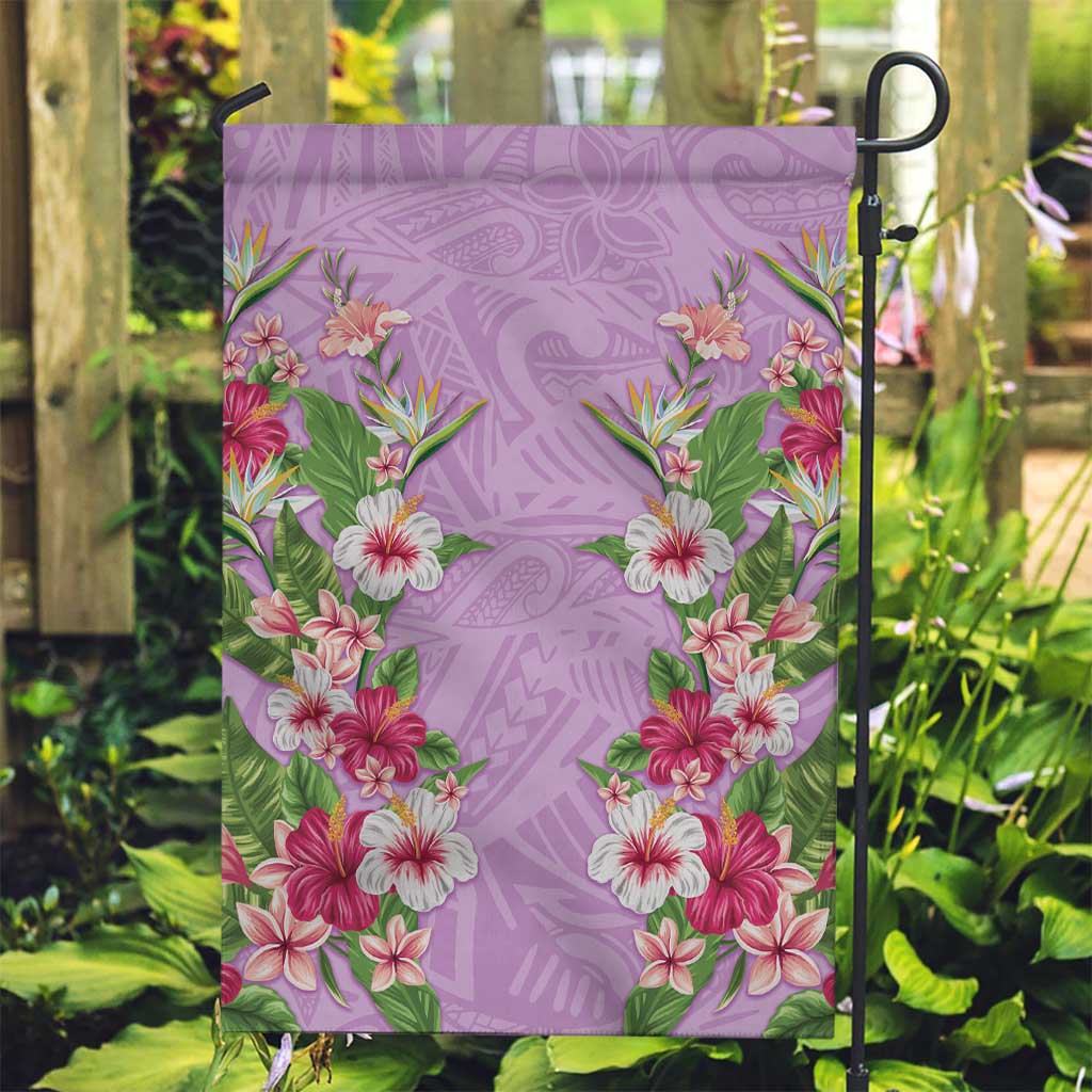 Hawaii Tropical Flowers Garden Flag Lavender Polynesian Tattoo Art