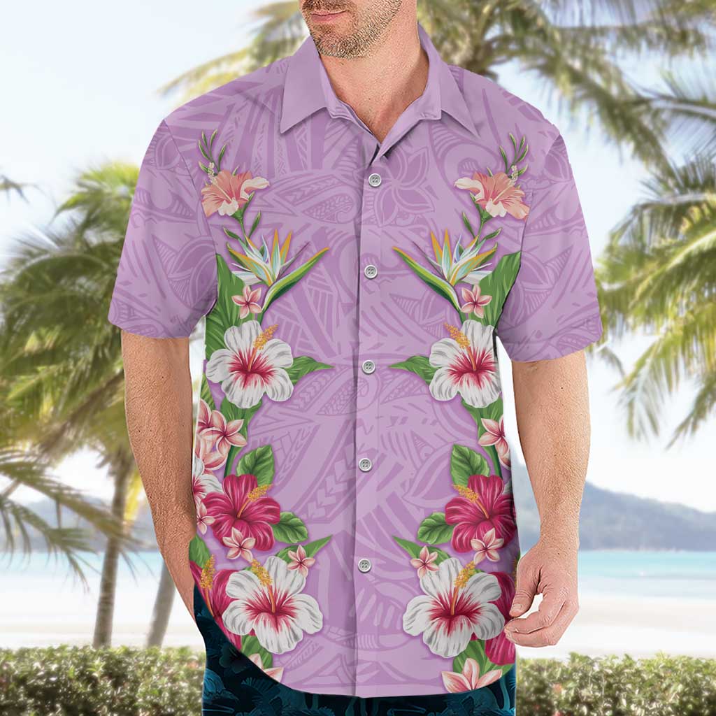Hawaii Tropical Flowers Hawaiian Shirt Lavender Polynesian Tattoo Art