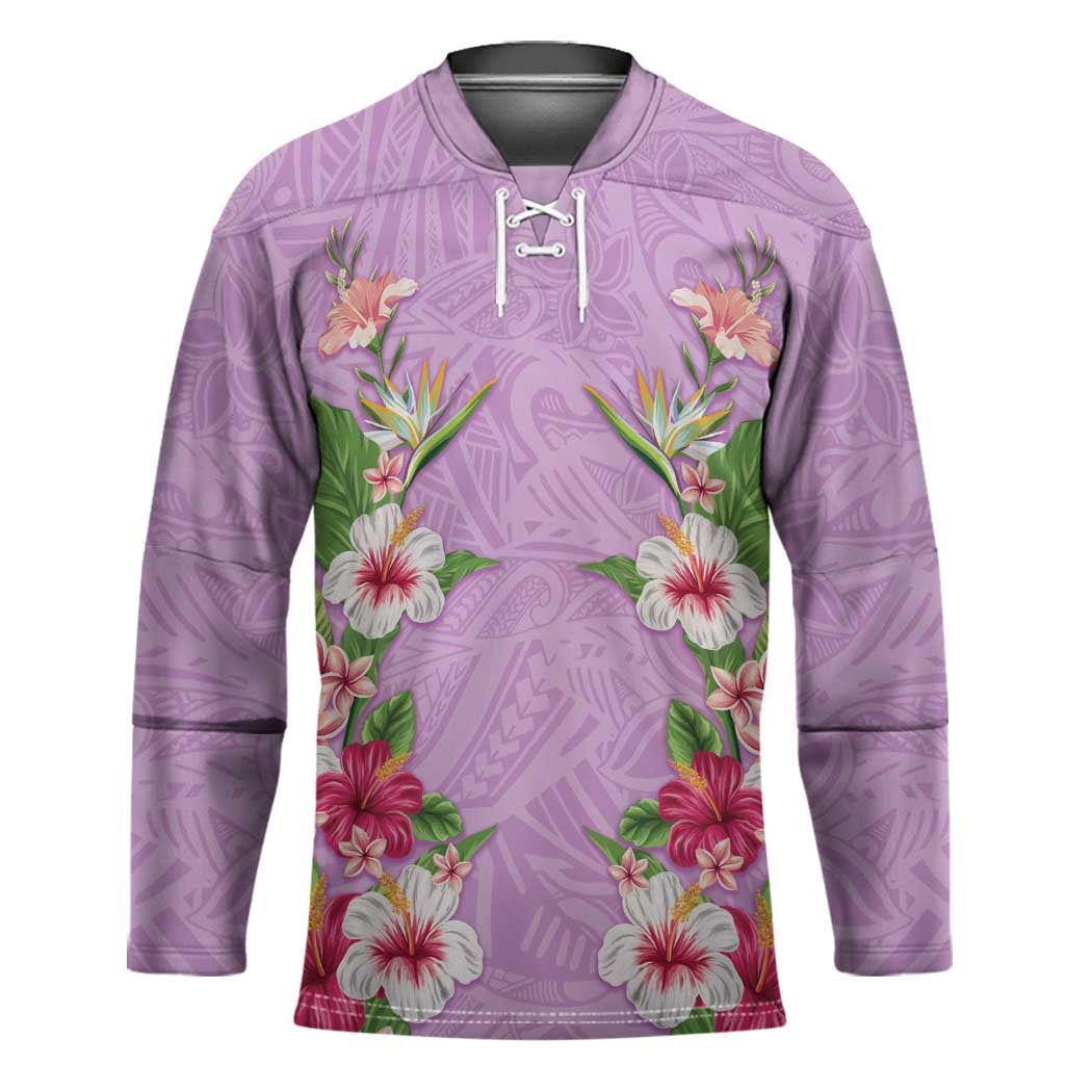 Hawaii Tropical Flowers Hockey Jersey Lavender Polynesian Tattoo Art