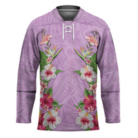 Hawaii Tropical Flowers Hockey Jersey Lavender Polynesian Tattoo Art