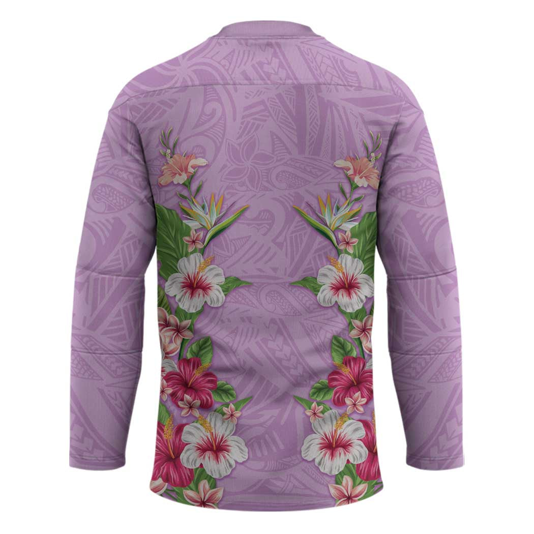 Hawaii Tropical Flowers Hockey Jersey Lavender Polynesian Tattoo Art