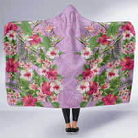 Hawaii Tropical Flowers Hooded Blanket Lavender Polynesian Tattoo Art