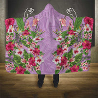 Hawaii Tropical Flowers Hooded Blanket Lavender Polynesian Tattoo Art
