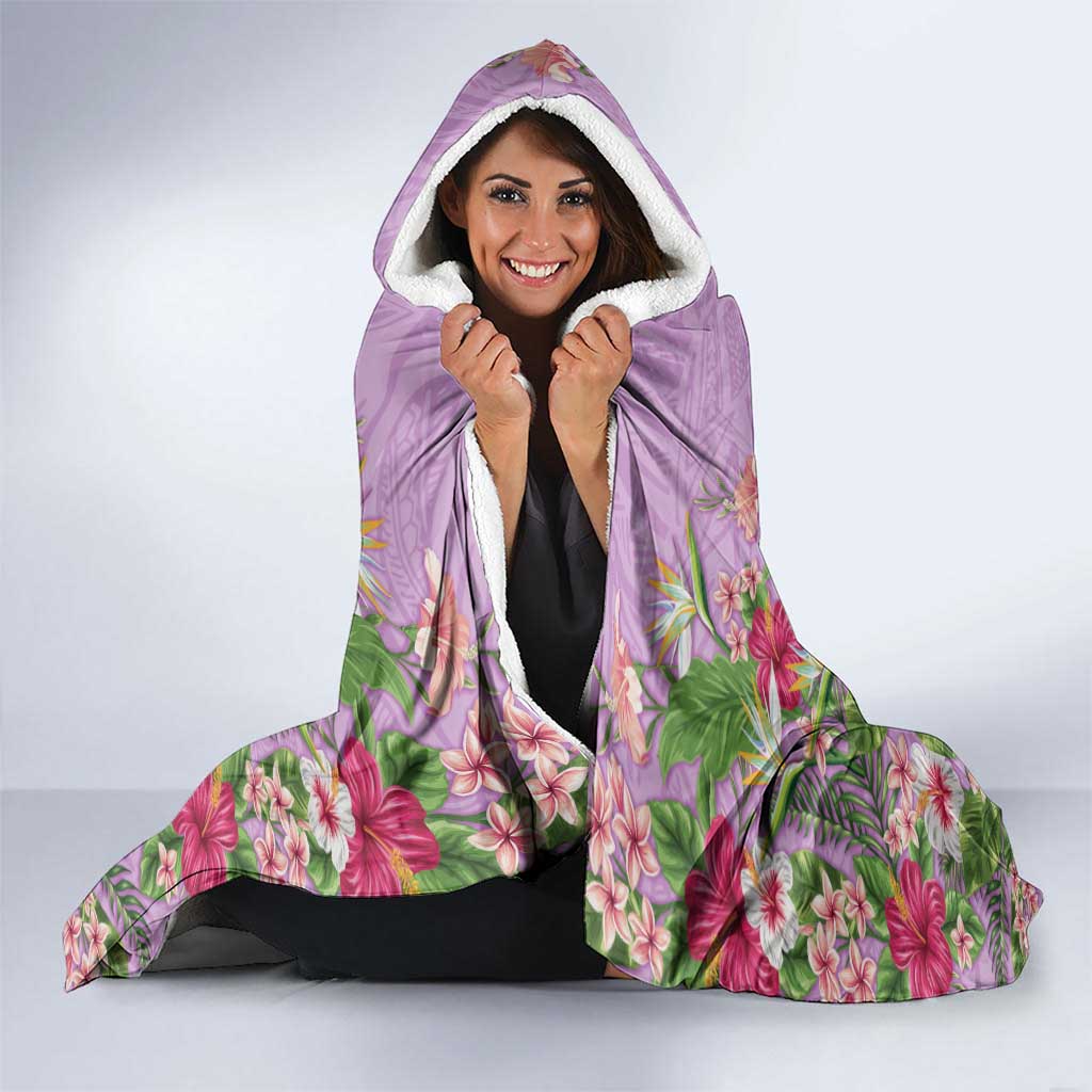 Hawaii Tropical Flowers Hooded Blanket Lavender Polynesian Tattoo Art