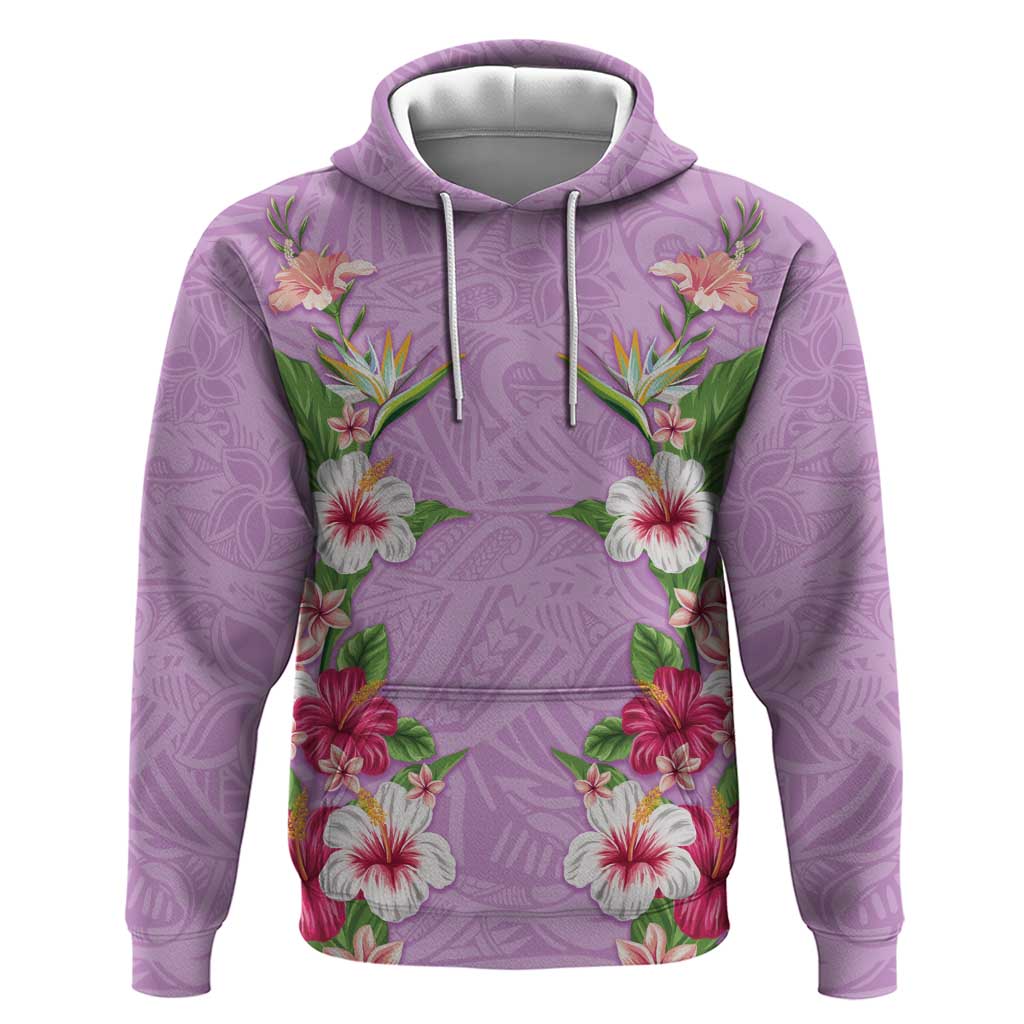 Hawaii Tropical Flowers Hoodie Lavender Polynesian Tattoo Art