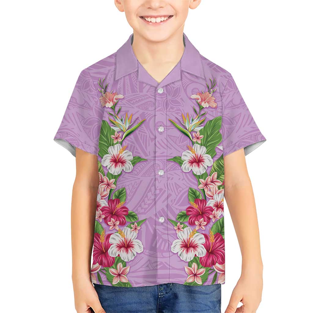 Hawaii Tropical Flowers Kid Hawaiian Shirt Lavender Polynesian Tattoo Art