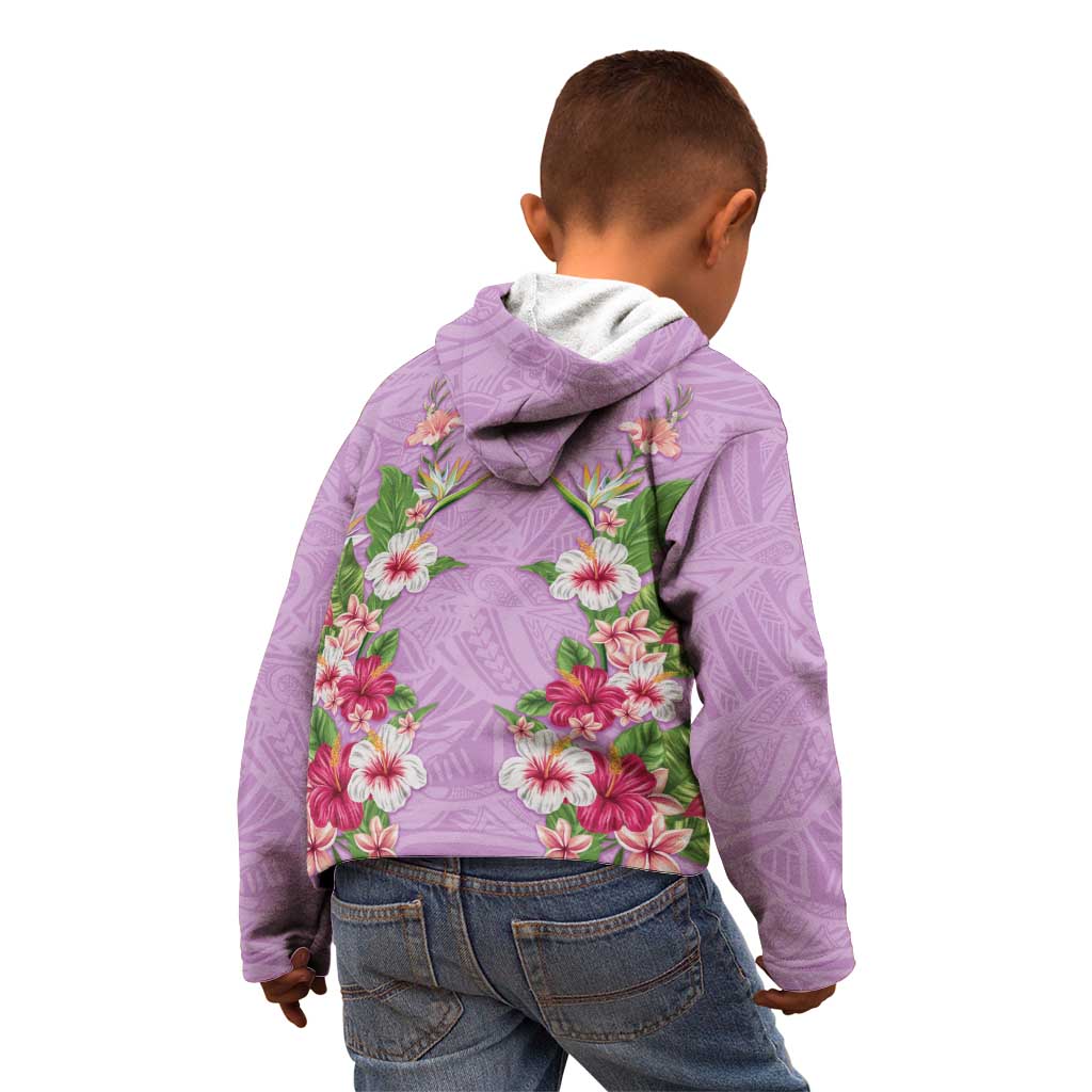 Hawaii Tropical Flowers Kid Hoodie Lavender Polynesian Tattoo Art