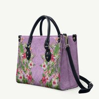 Hawaii Tropical Flowers Leather Bag Lavender Polynesian Tattoo Art