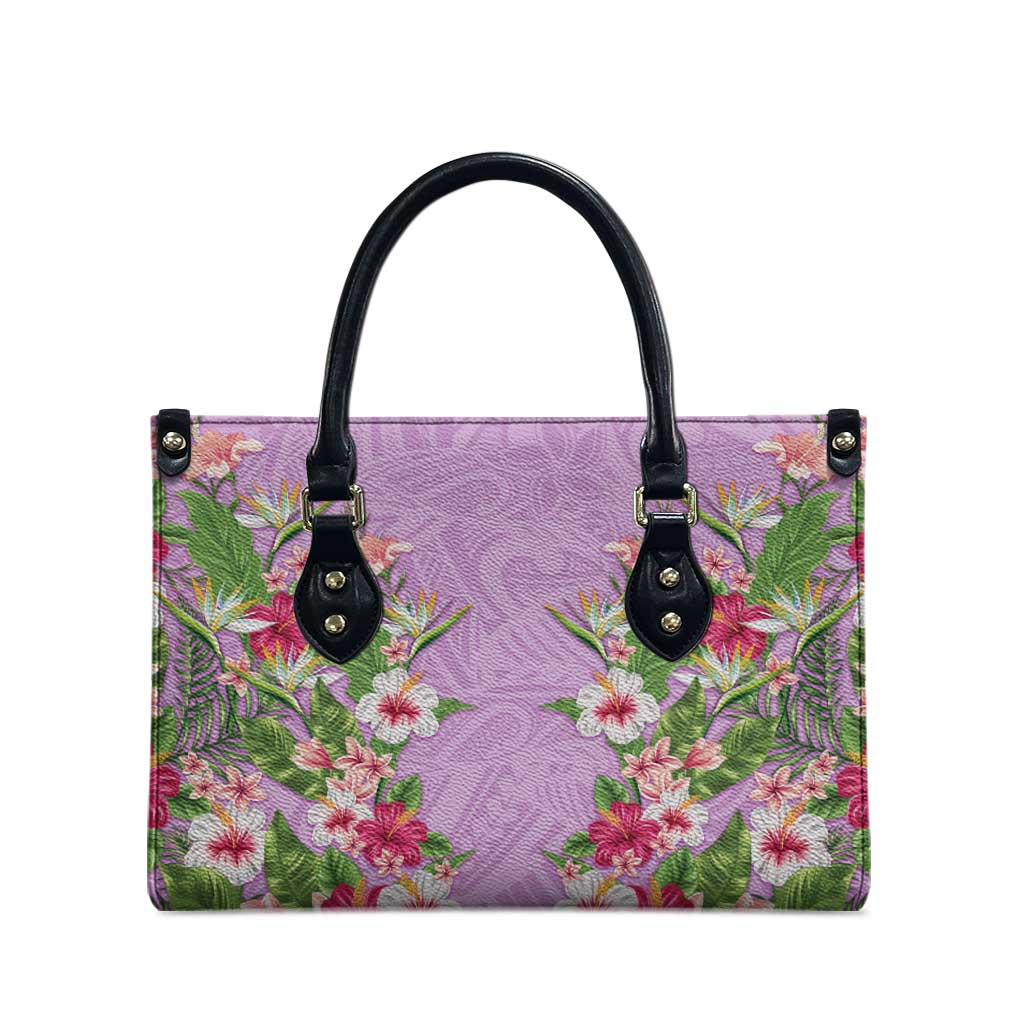 Hawaii Tropical Flowers Leather Bag Lavender Polynesian Tattoo Art