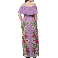 Hawaii Tropical Flowers Off Shoulder Maxi Dress Lavender Polynesian Tattoo Art