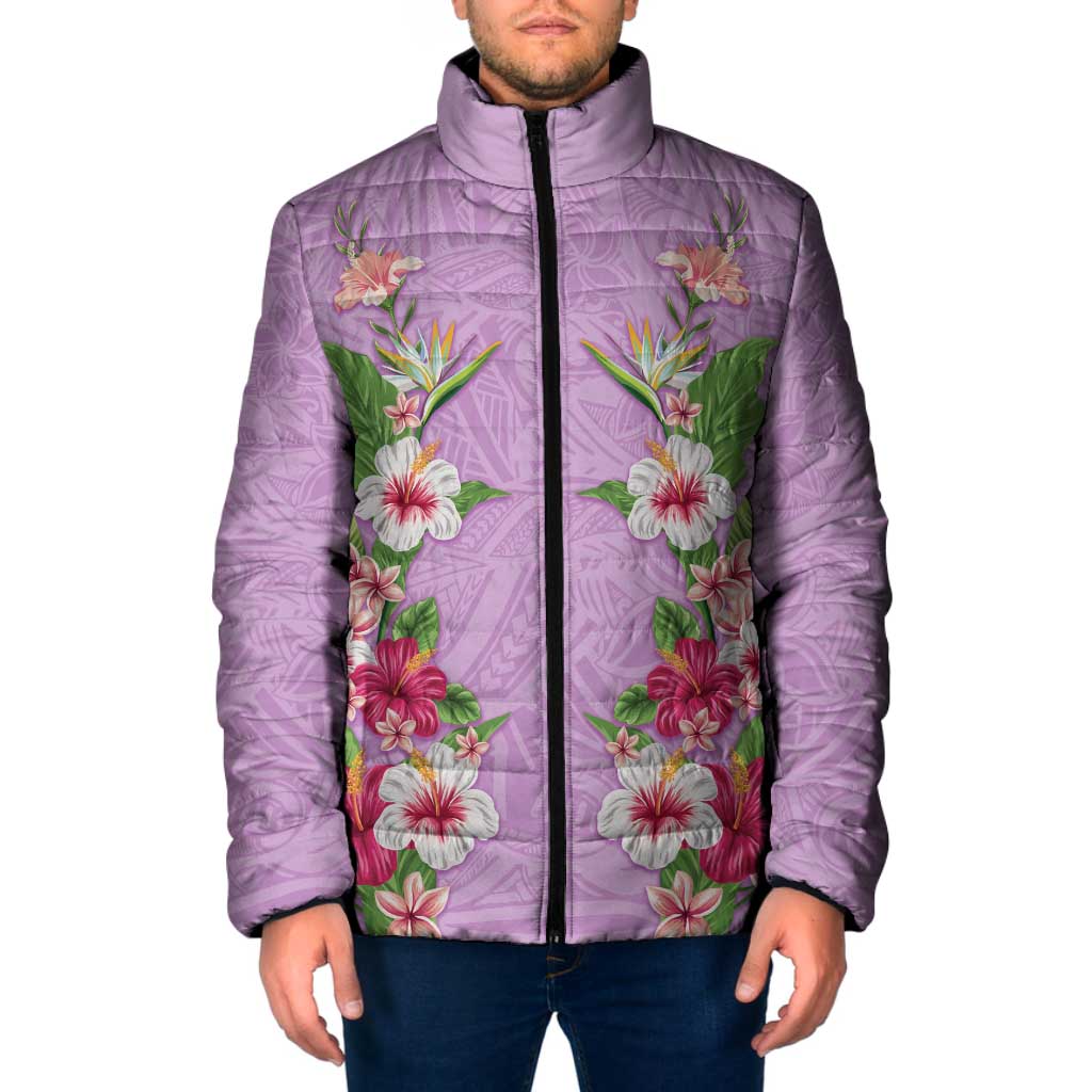 Hawaii Tropical Flowers Padded Jacket Lavender Polynesian Tattoo Art