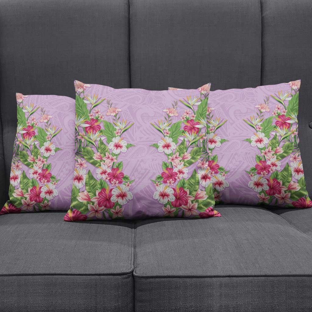 Hawaii Tropical Flowers Pillow Cover Lavender Polynesian Tattoo Art