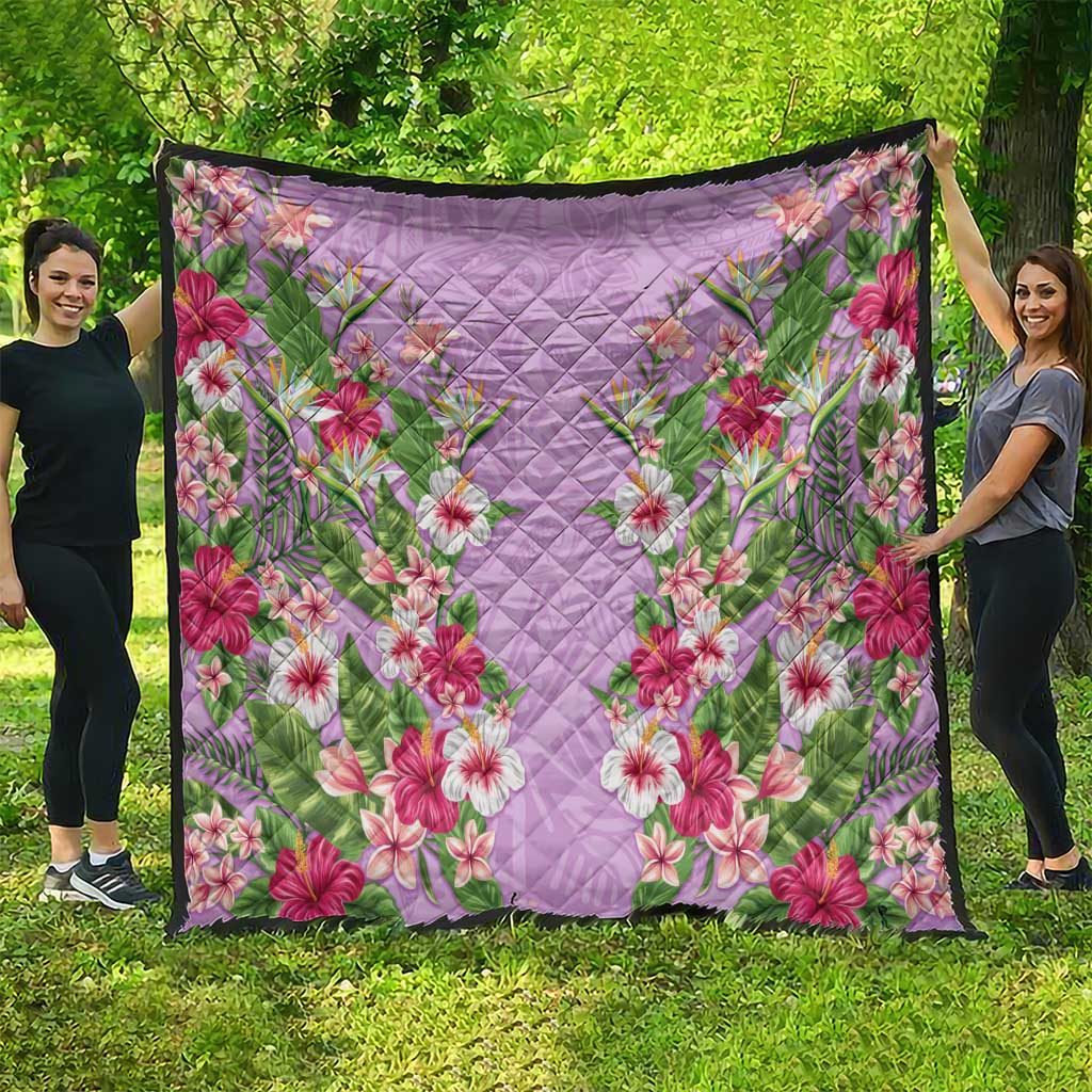 Hawaii Tropical Flowers Quilt Lavender Polynesian Tattoo Art